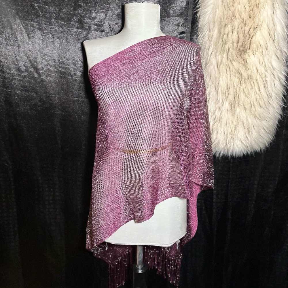 Purple shimmer metallic poncho Top one shoulder festival boho